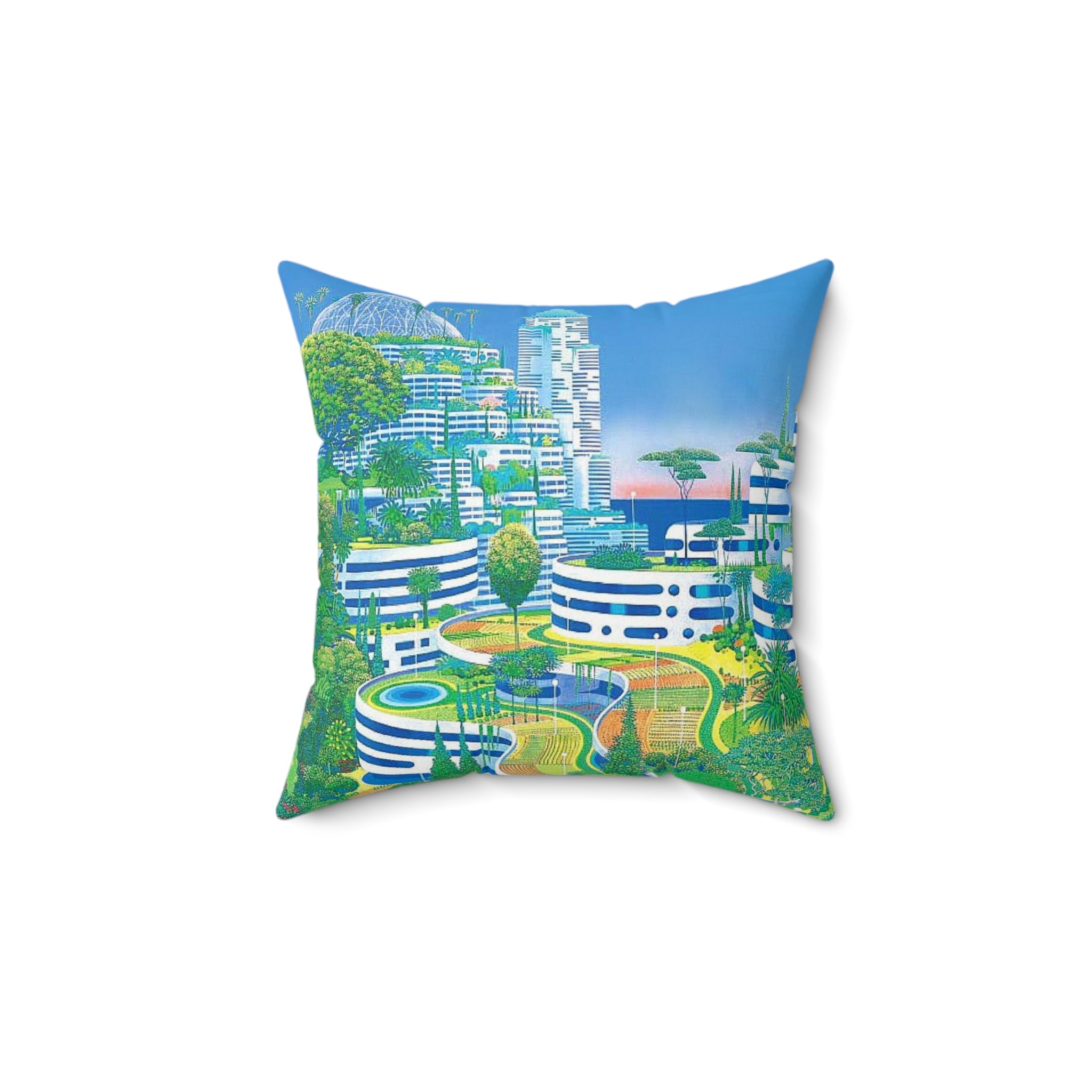 Solarpunk Cityscape Pillow
