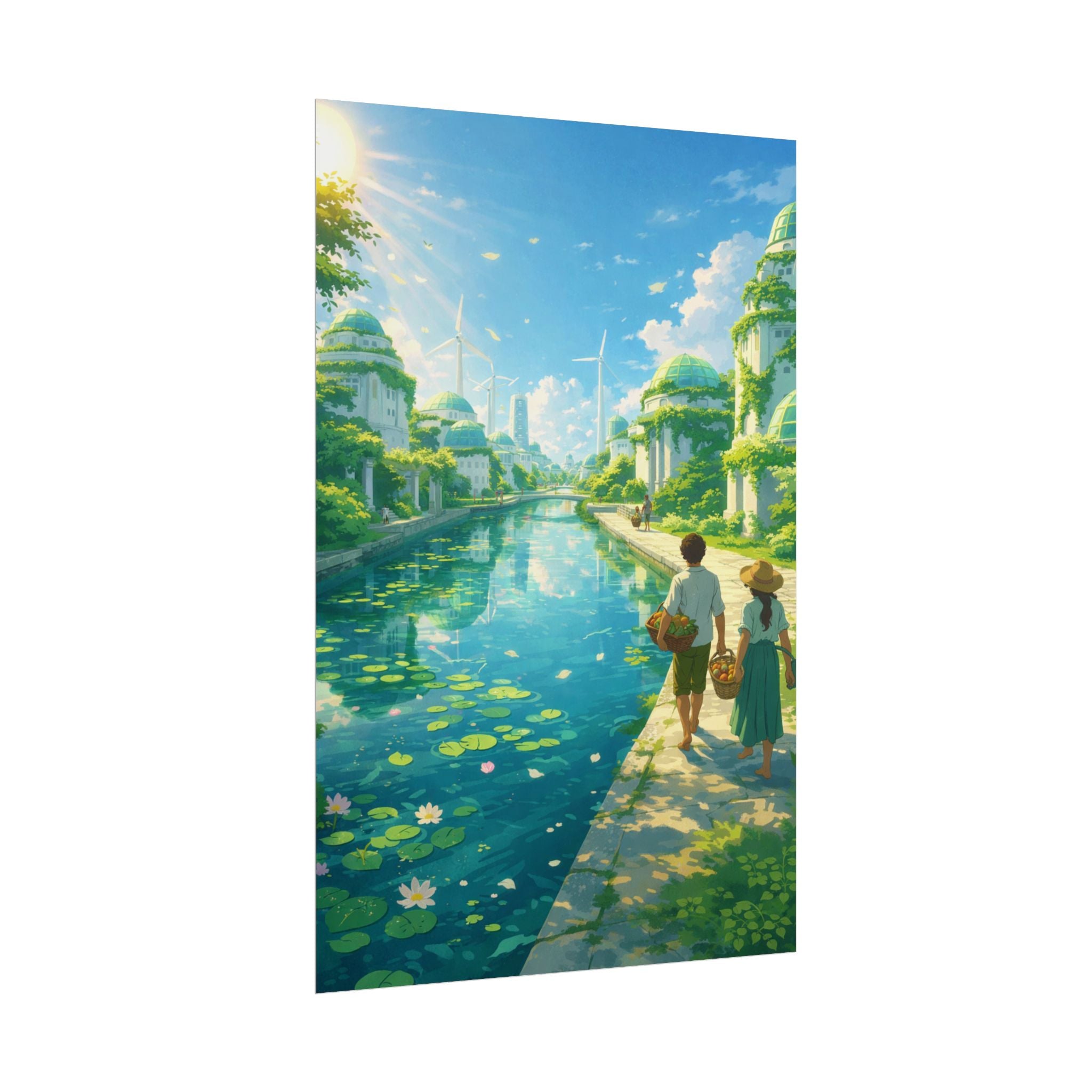 Solarpunk Sunlit Canal Poster