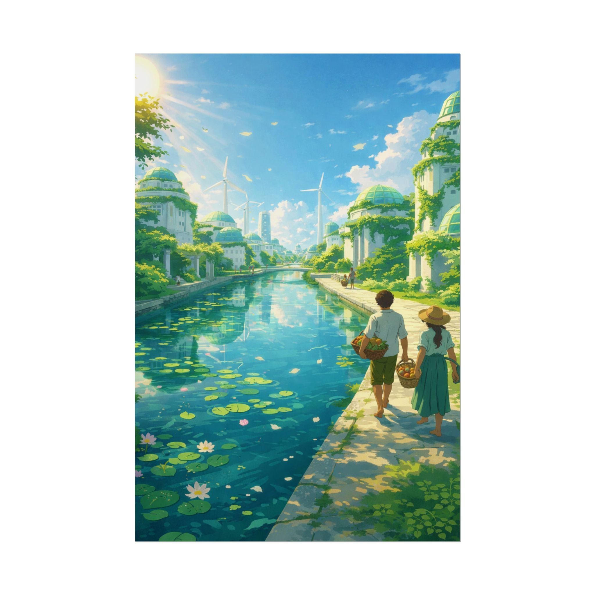 Solarpunk Sunlit Canal Poster